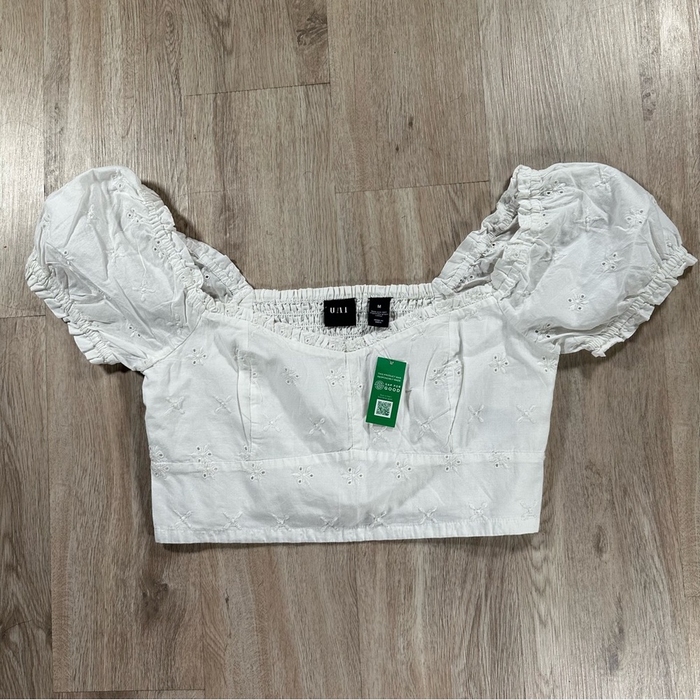 NWT GAP Project Puff Sleeve Crop Top M Off White 100% Organic Cotton New Tags